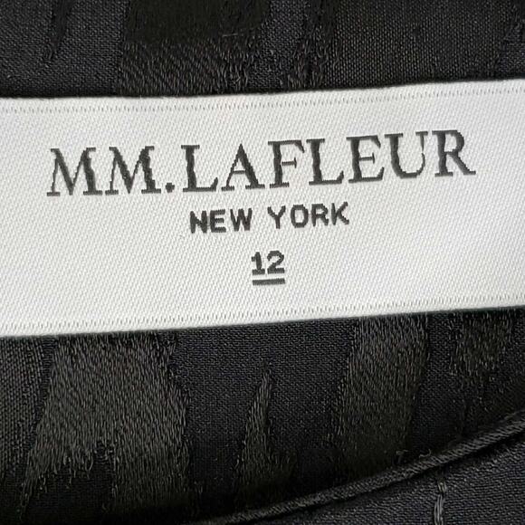 MM LaFleur Black Dress Estuko Satin Jacquard Size 12 Sheath 3/4 Sleeves - Picture 10 of 12